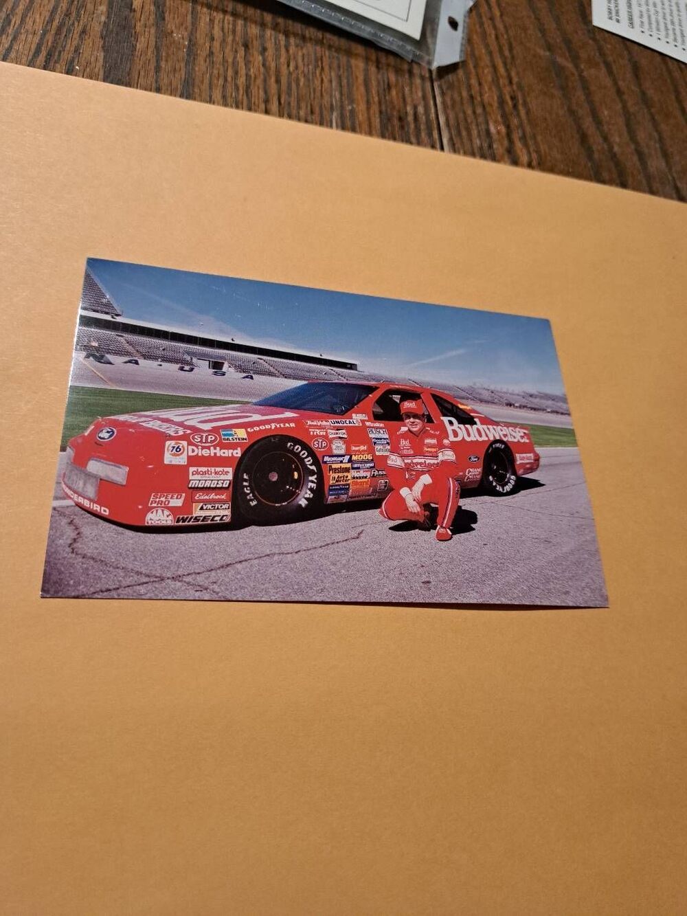 Vintage 1990 Jeff Bodine Budweiser #11 Ford NASCAR Postcard Unused
